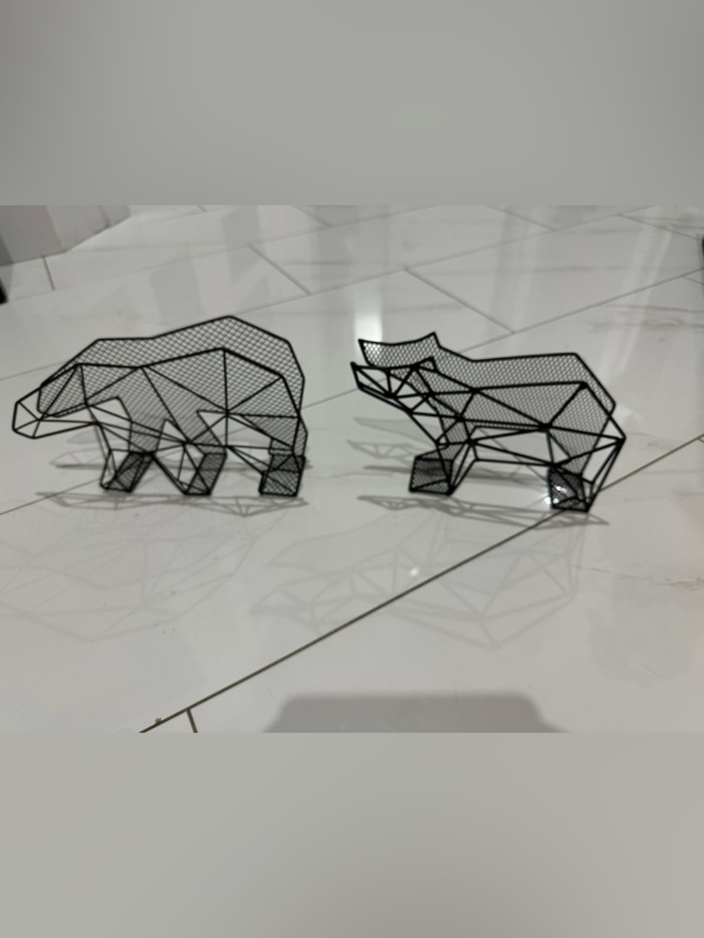Black Geometric Metal Bear and Fox Sculptures/Napkin Holders